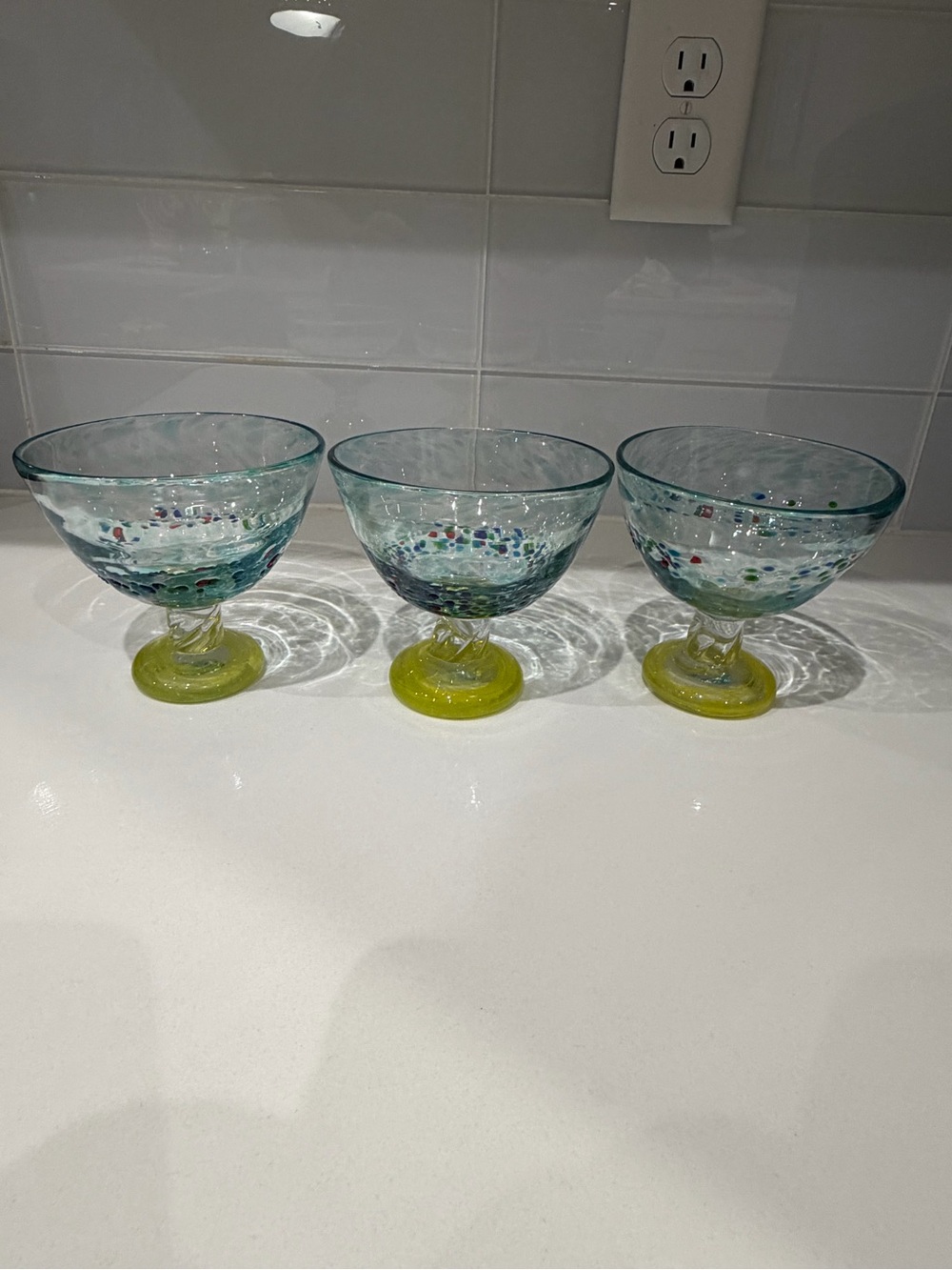 Amici Art Glass Colorful Confetti Twist-Stemmed Recycled Cocktail Glass Set of 3